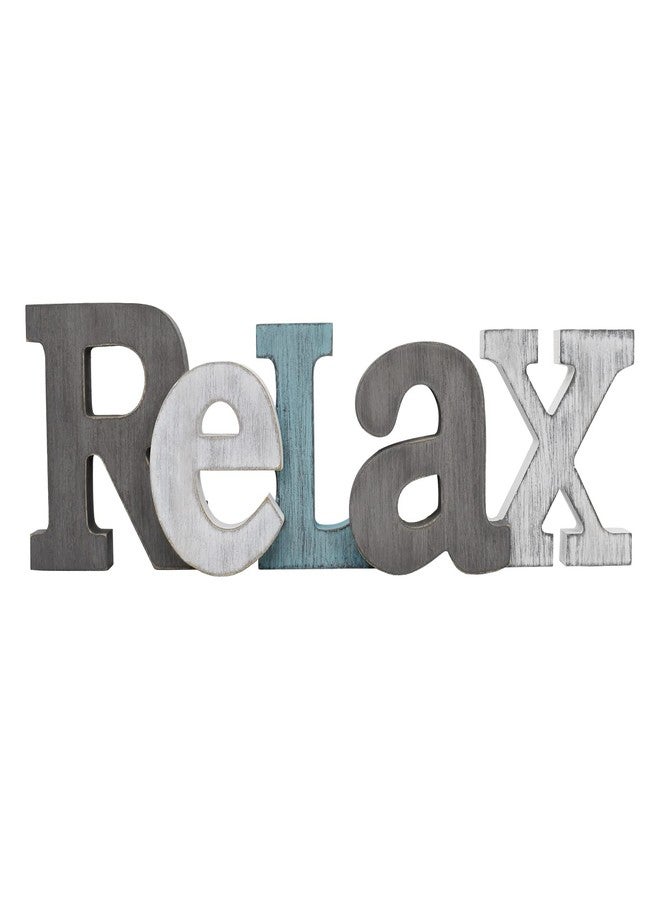 E-view Rustic Wooden Teal Home Sign Decorative Cutout Letters Freestanding Block Word Sign Hanging Ornament Table Shelf Decor (Relax) - Image 1